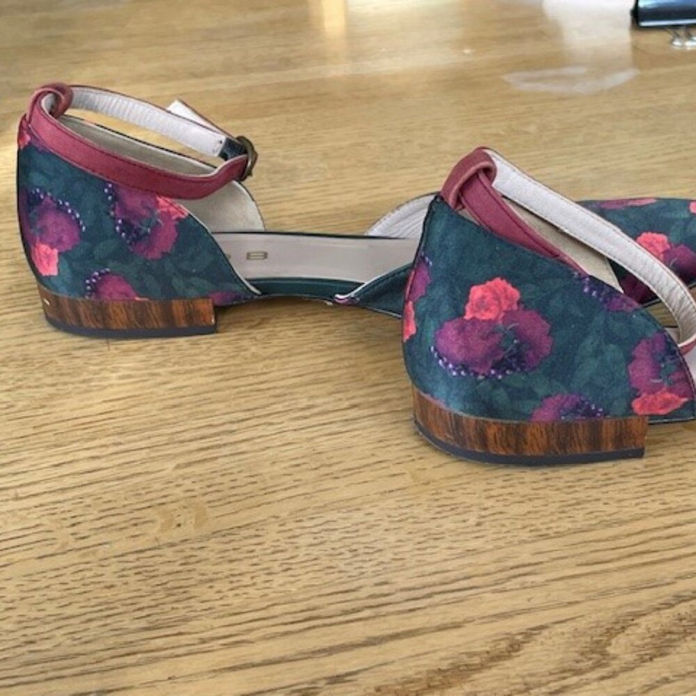 CLEO B FLATS Leather and Fabric Shoes with Ankle Strap, SIZE 38, Barely Worn - Picture 7 of 12